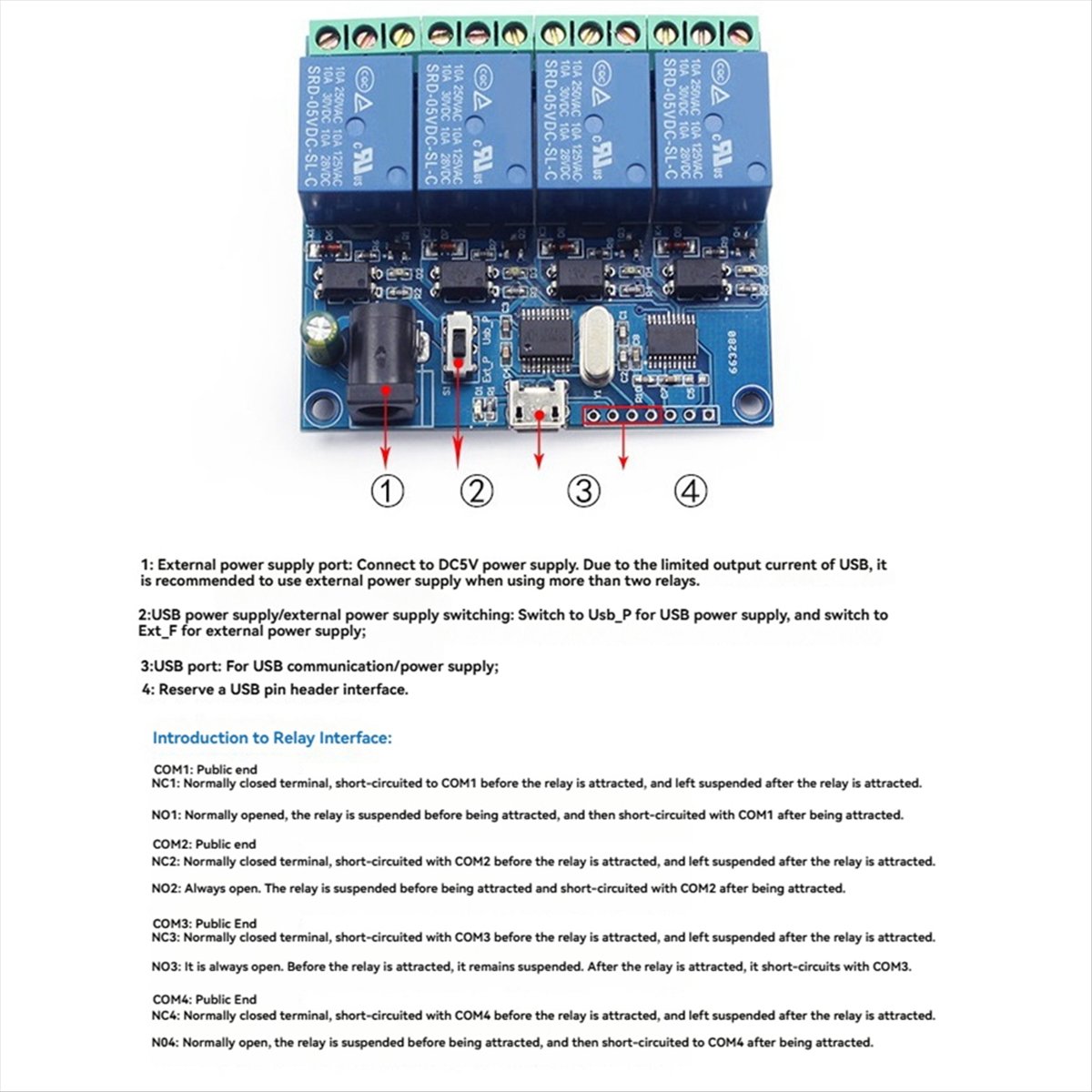 Relay Module 4 Channel - Module de relais USB 4 canaux