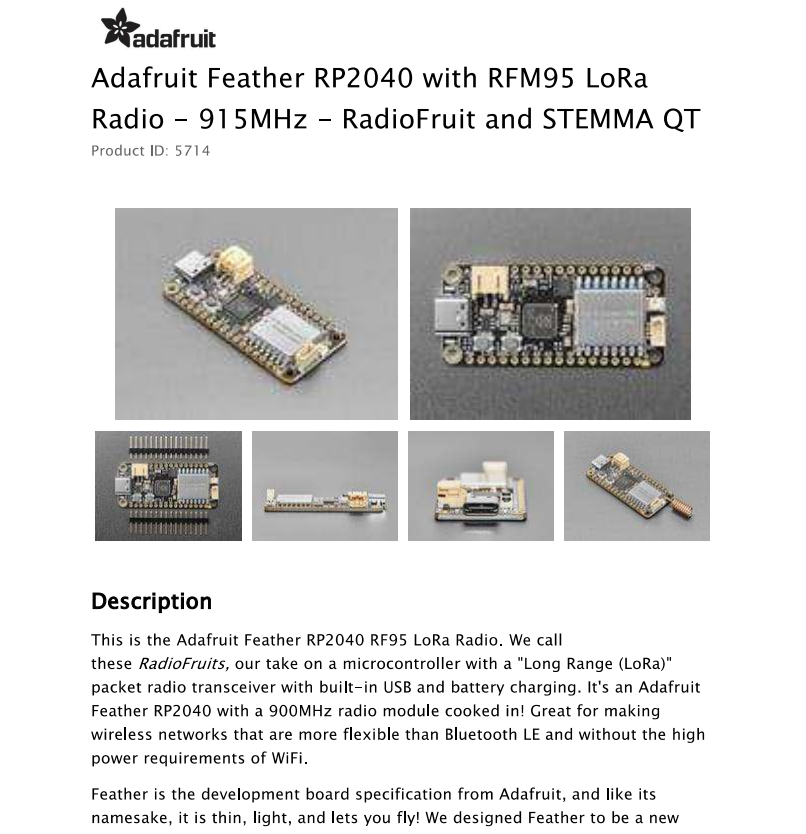 5714 Feather RP2040 avec radio - Lora Rfm95 avis et prix